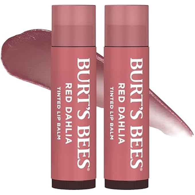 Burt's Bees LIP TINT BALM STOCKING STUFFERS GIFTS, LONG LASTING 2 IN 1 DUO TINTED BALM FORMULA, COLOR INFUSED WITH HYDRATING SHEA BUTTER FOR A NATURAL LOOKING BUILDABLE FINISH, RED DAHLIA (2-PACK) - Image 1
